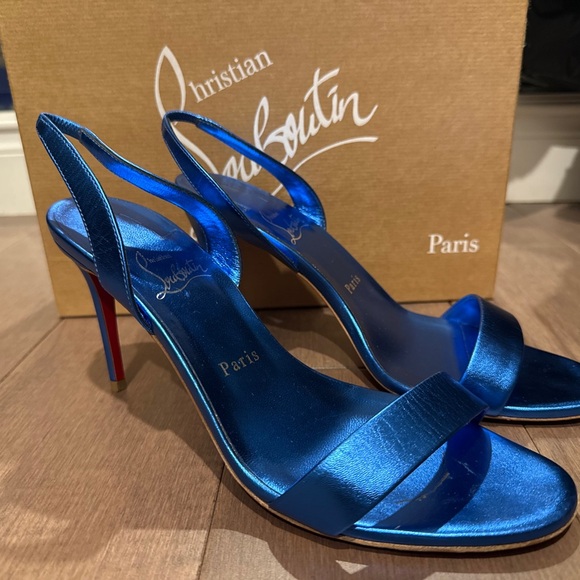 Christian Louboutin Blue Satin Heels - Picture 1 of 5